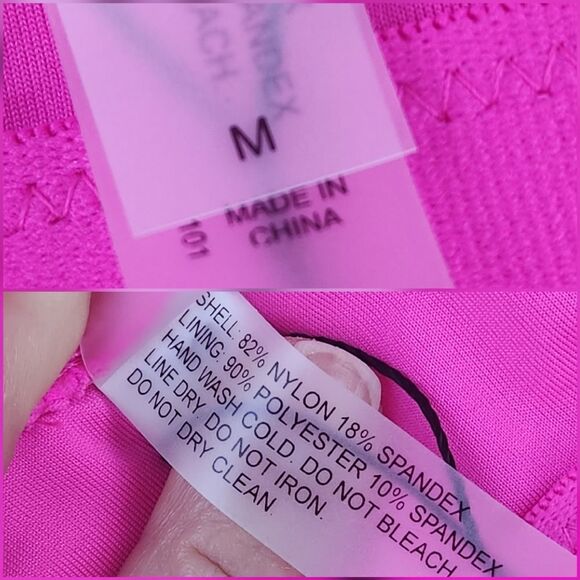 ⏭️NWT Neon Pink & Gold U-Buckle Adjustable Tankini Swim Top Medium - Picture 11 of 13